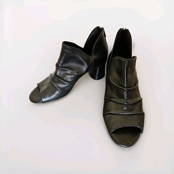 Ron White Ankle Booties Womens US 6 EUR 36  Black Peep Toe Chunky Block Heel Y2K - Picture 1 of 13